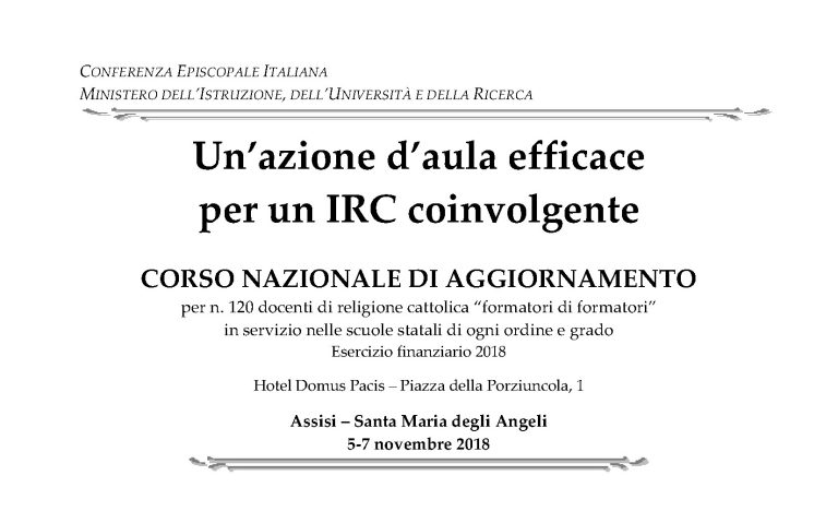 Corso “Un’azione d’aula efficace per un IRC coinvolgente” – 5-7 novembre, Assisi