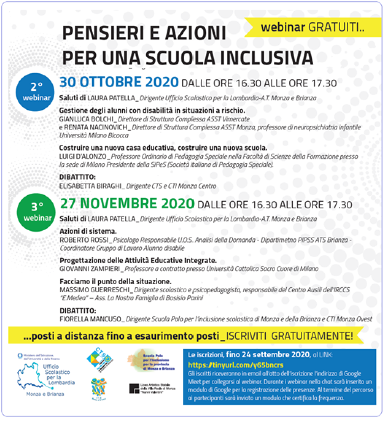 Webinar formativi – PENSIERI E AZIONI PER UNA SCUOLA INCLUSIVA